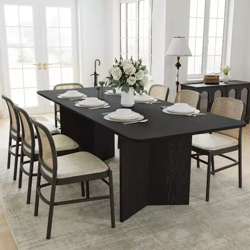 79 Farmhouse Large Rectangle Brown Dining Table for 6-8 People with V-Shaped Legs for Dining Room and Living Room