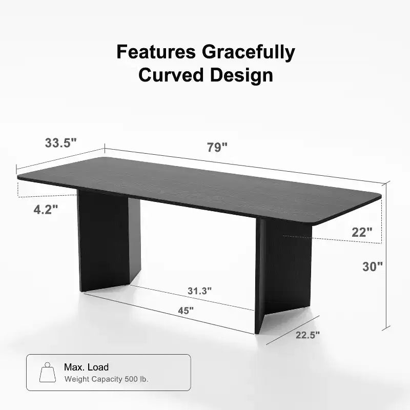 79 Farmhouse Large Rectangle Brown Dining Table for 6-8 People with V-Shaped Legs for Dining Room and Living Room