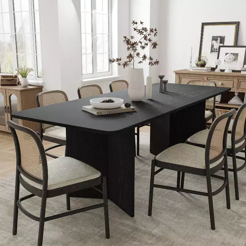 Table de salle à manger rectangulaire marron 79 Farmhouse pour 6 à 8 personnes avec pieds en V, pour salle à manger et salon
