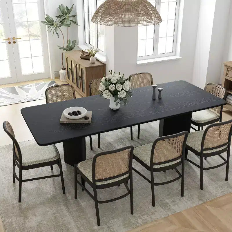 Table de salle à manger rectangulaire marron 79 Farmhouse pour 6 à 8 personnes avec pieds en V, pour salle à manger et salon