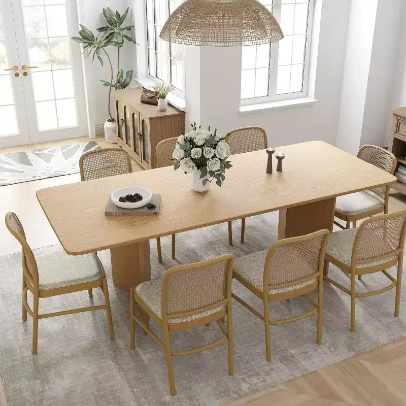 79 Farmhouse Large Rectangle Brown Dining Table for 6-8 People with V-Shaped Legs for Dining Room and Living Room