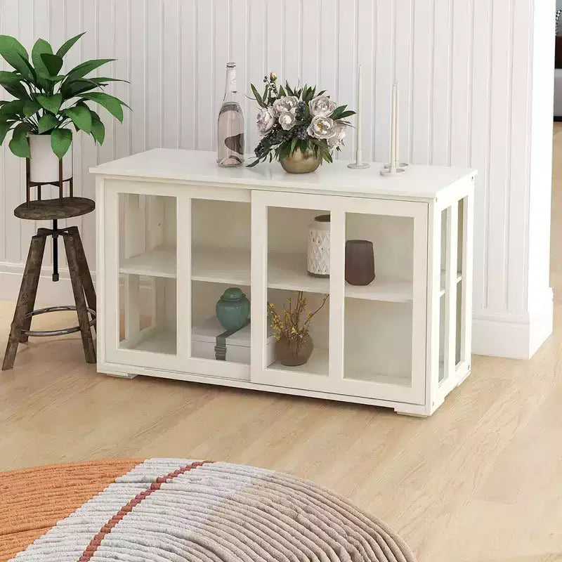 Buffet avec rangements, buffet de cuisine avec portes vitrées, meuble d'appoint pour bar à café pour salon ou salle à manger