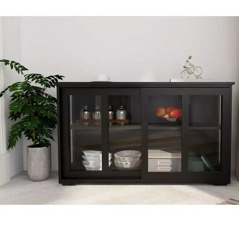 Buffet avec rangements, buffet de cuisine avec portes vitrées, meuble d'appoint pour bar à café pour salon ou salle à manger