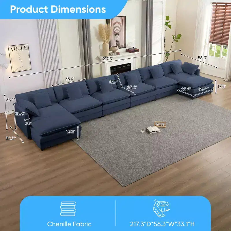 217''U-Shaped Modular Sectional Sofa,8-Seat Cloud Couch with Ottoman and Cushions,Sleeper Deep Seat Couches