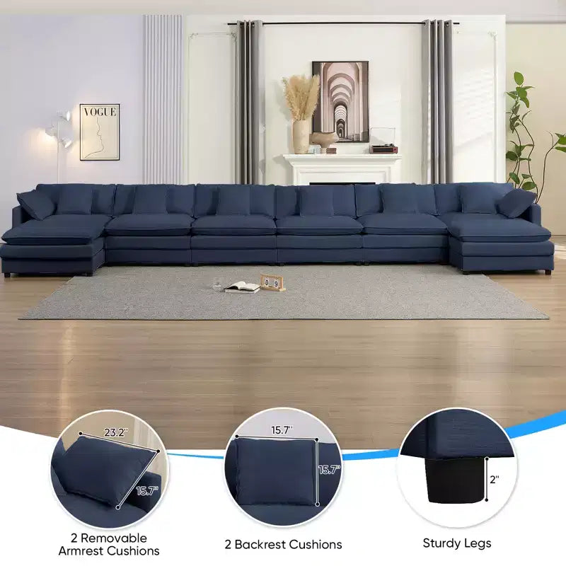 217''U-Shaped Modular Sectional Sofa,8-Seat Cloud Couch with Ottoman and Cushions,Sleeper Deep Seat Couches