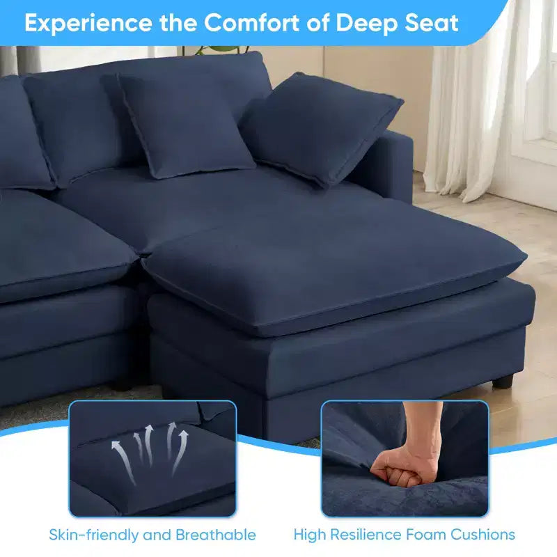 217''U-Shaped Modular Sectional Sofa,8-Seat Cloud Couch with Ottoman and Cushions,Sleeper Deep Seat Couches