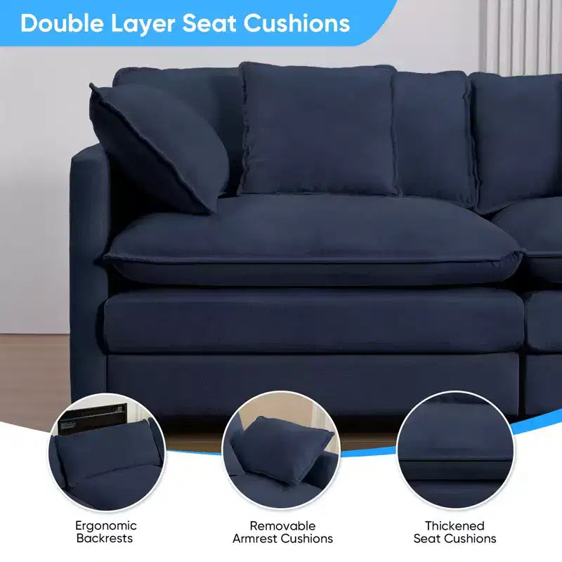 217''U-Shaped Modular Sectional Sofa,8-Seat Cloud Couch with Ottoman and Cushions,Sleeper Deep Seat Couches