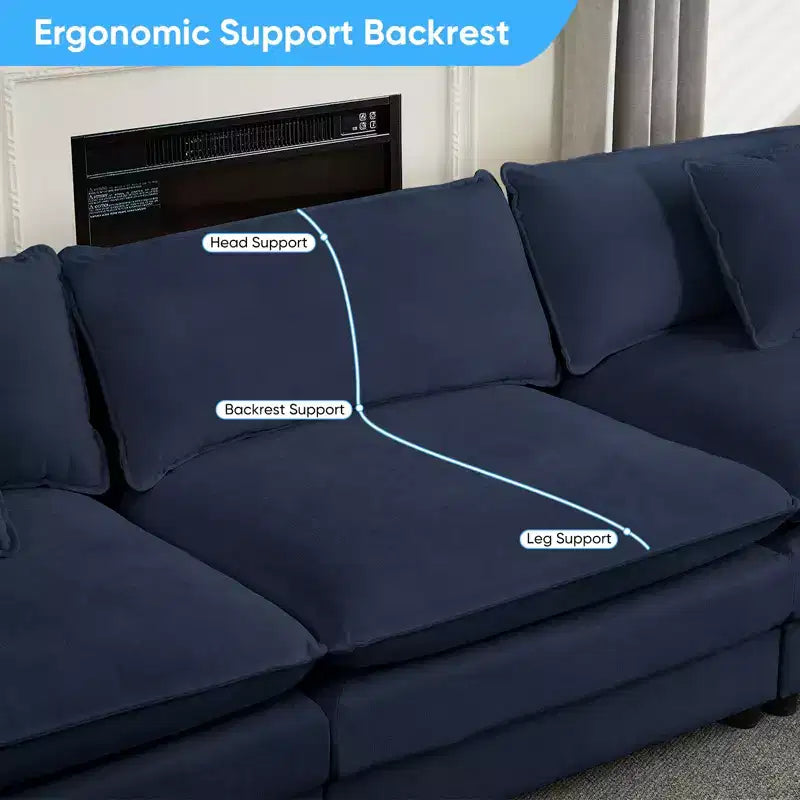 217''U-Shaped Modular Sectional Sofa,8-Seat Cloud Couch with Ottoman and Cushions,Sleeper Deep Seat Couches