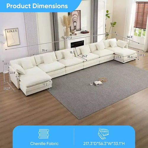 Canapé sectionnel modulaire en U de 217'', canapé nuage 8 places avec pouf et coussins, canapé-lit à assise profonde