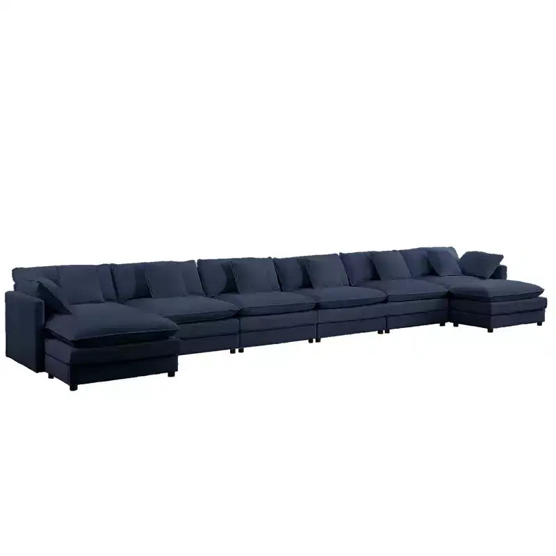 217''U-Shaped Modular Sectional Sofa,8-Seat Cloud Couch with Ottoman and Cushions,Sleeper Deep Seat Couches