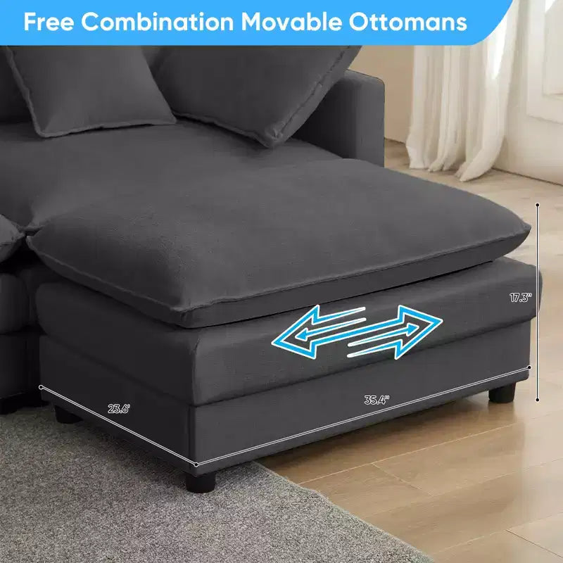 217''U-Shaped Modular Sectional Sofa,8-Seat Cloud Couch with Ottoman and Cushions,Sleeper Deep Seat Couches