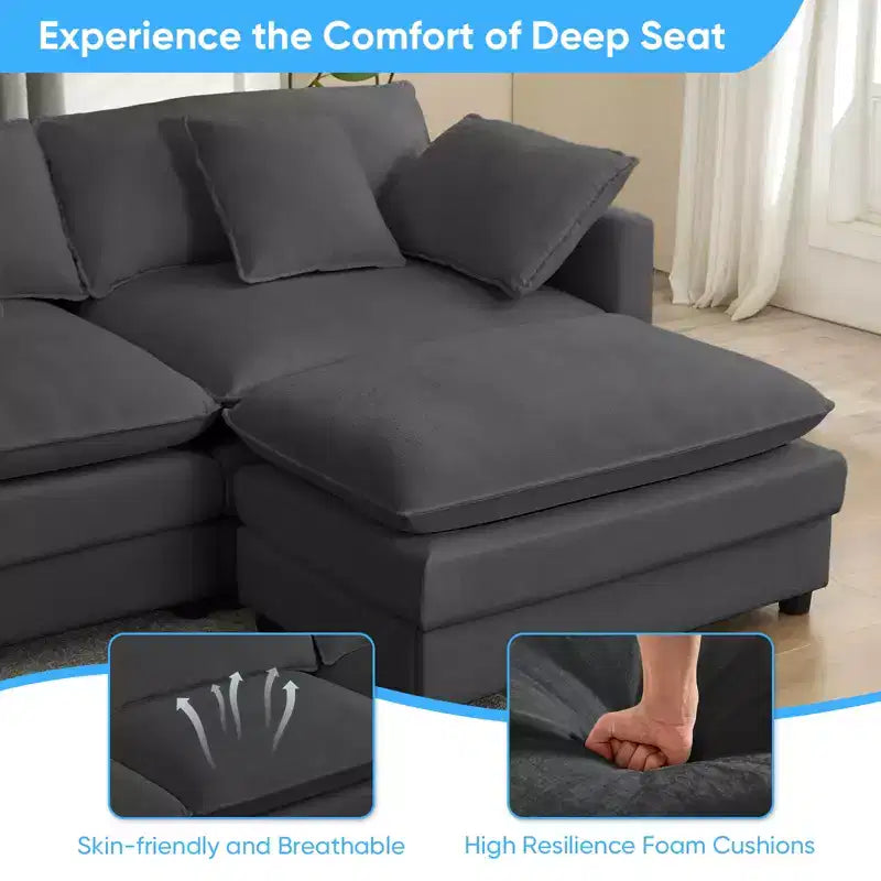 217''U-Shaped Modular Sectional Sofa,8-Seat Cloud Couch with Ottoman and Cushions,Sleeper Deep Seat Couches