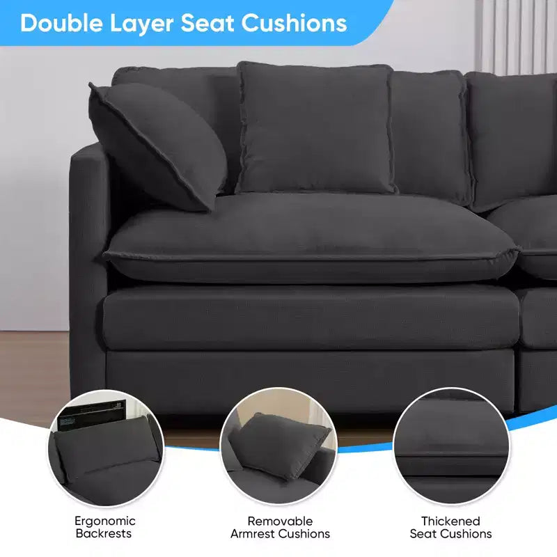 217''U-Shaped Modular Sectional Sofa,8-Seat Cloud Couch with Ottoman and Cushions,Sleeper Deep Seat Couches