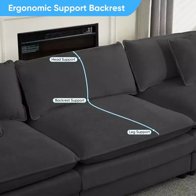 217''U-Shaped Modular Sectional Sofa,8-Seat Cloud Couch with Ottoman and Cushions,Sleeper Deep Seat Couches