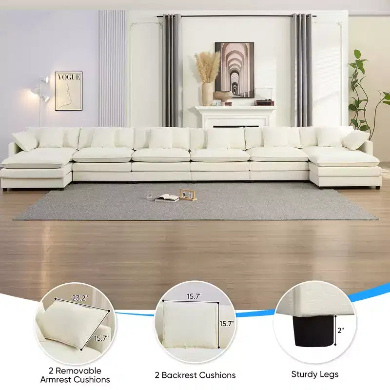 217''U-Shaped Modular Sectional Sofa,8-Seat Cloud Couch with Ottoman and Cushions,Sleeper Deep Seat Couches