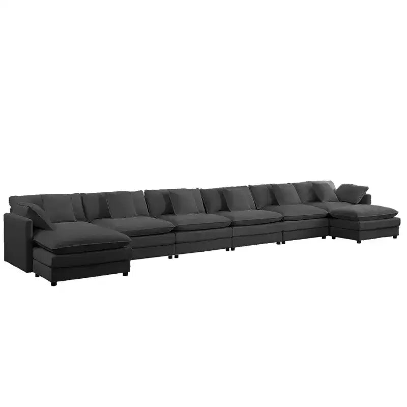 217''U-Shaped Modular Sectional Sofa,8-Seat Cloud Couch with Ottoman and Cushions,Sleeper Deep Seat Couches