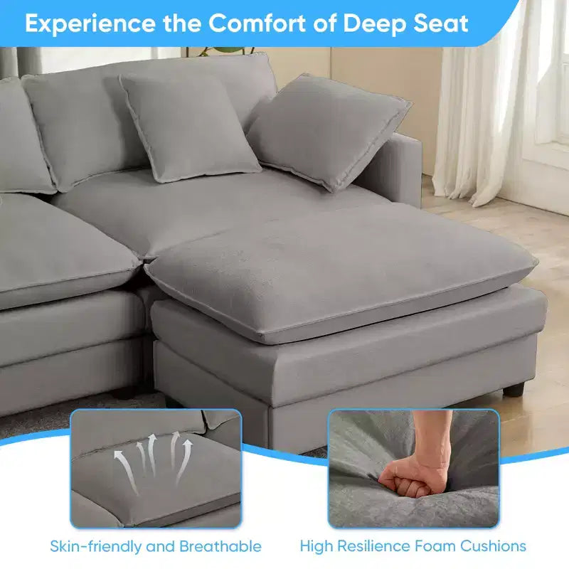 217''U-Shaped Modular Sectional Sofa,8-Seat Cloud Couch with Ottoman and Cushions,Sleeper Deep Seat Couches