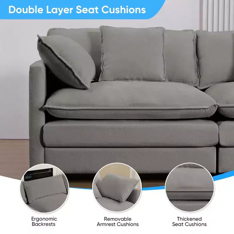217''U-Shaped Modular Sectional Sofa,8-Seat Cloud Couch with Ottoman and Cushions,Sleeper Deep Seat Couches
