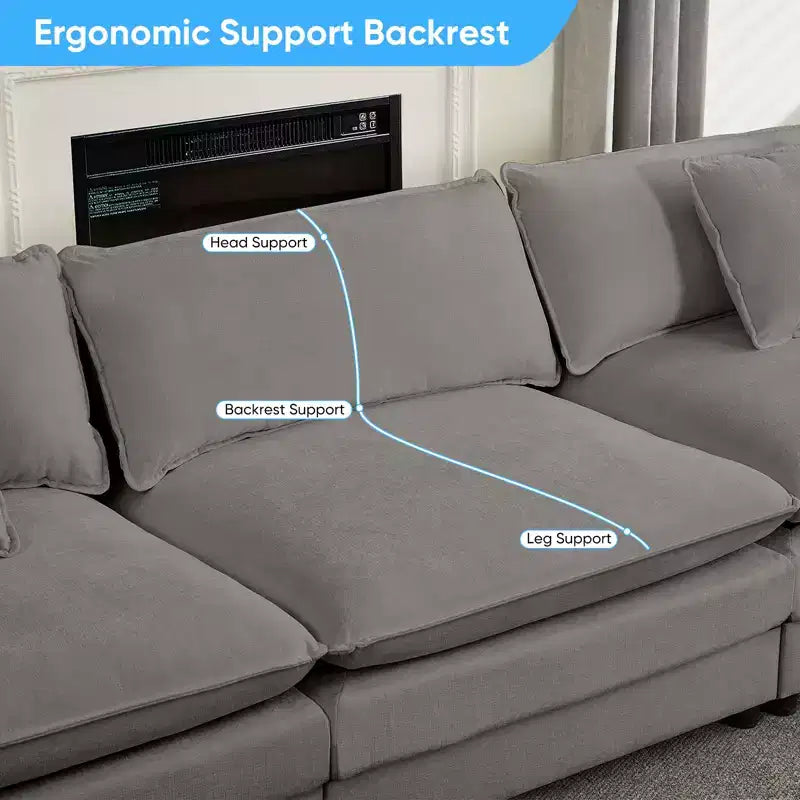 217''U-Shaped Modular Sectional Sofa,8-Seat Cloud Couch with Ottoman and Cushions,Sleeper Deep Seat Couches