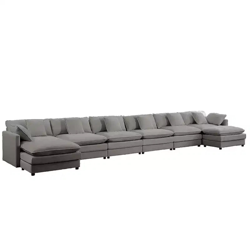 217''U-Shaped Modular Sectional Sofa,8-Seat Cloud Couch with Ottoman and Cushions,Sleeper Deep Seat Couches