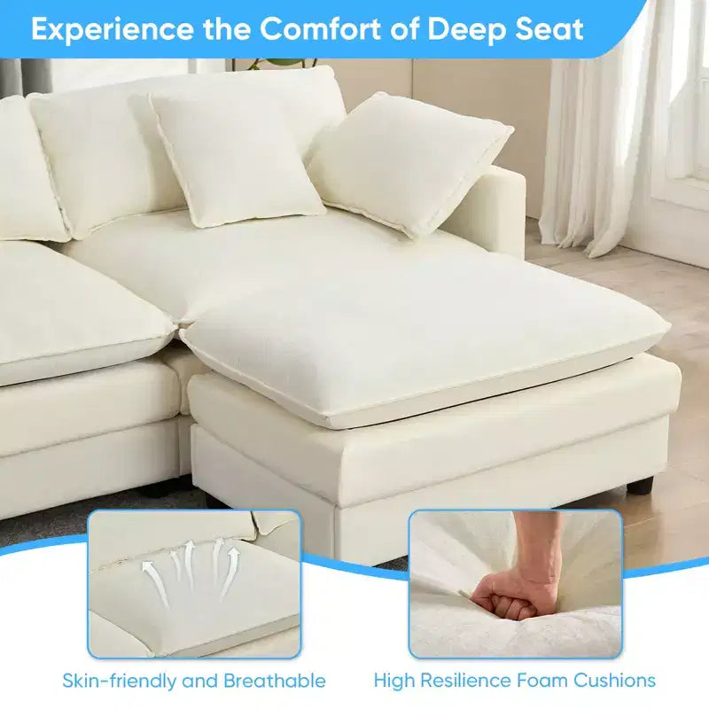 217''U-Shaped Modular Sectional Sofa,8-Seat Cloud Couch with Ottoman and Cushions,Sleeper Deep Seat Couches
