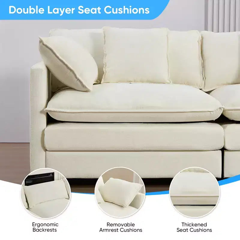 217''U-Shaped Modular Sectional Sofa,8-Seat Cloud Couch with Ottoman and Cushions,Sleeper Deep Seat Couches