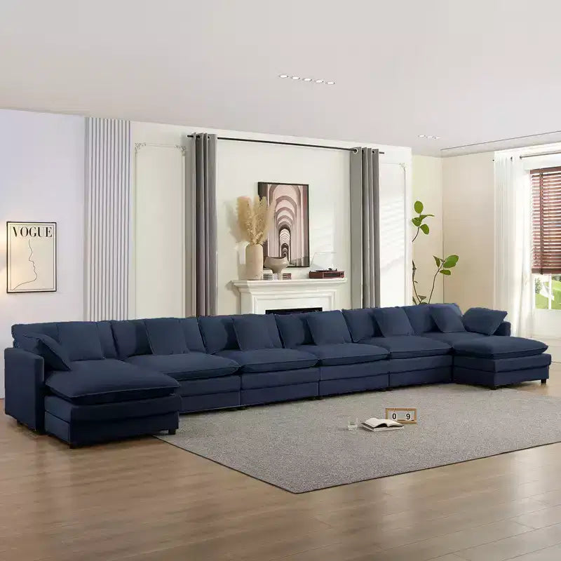 217''U-Shaped Modular Sectional Sofa,8-Seat Cloud Couch with Ottoman and Cushions,Sleeper Deep Seat Couches
