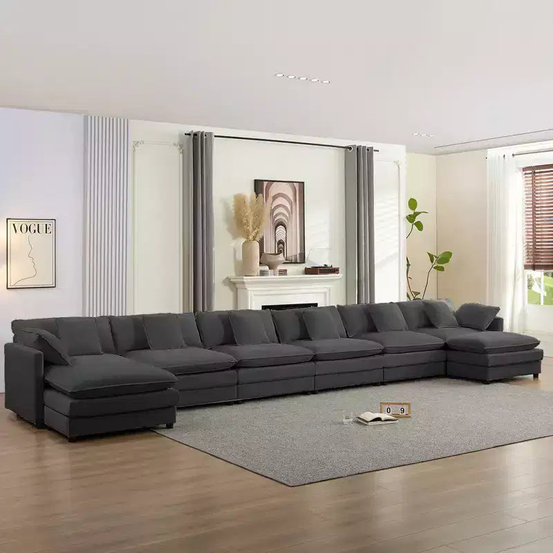 217''U-Shaped Modular Sectional Sofa,8-Seat Cloud Couch with Ottoman and Cushions,Sleeper Deep Seat Couches