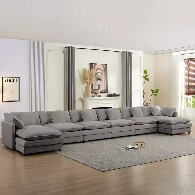 217''U-Shaped Modular Sectional Sofa,8-Seat Cloud Couch with Ottoman and Cushions,Sleeper Deep Seat Couches