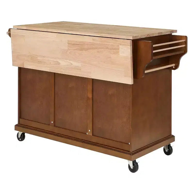 Îlot de Cuisine Roulant, Îlot de Cuisine Mobile avec 2 Grands Tiroirs, Porte-Serviettes et Porte-Épices, 2 Compartiments de Rangement Spacieux avec Réglable