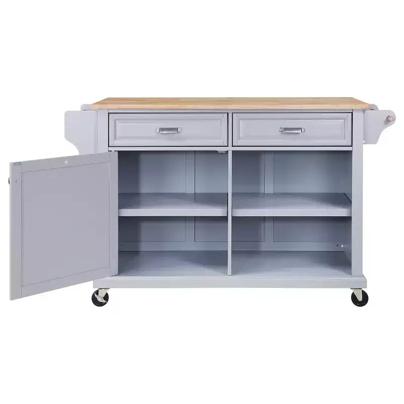 Îlot de Cuisine Roulant, Îlot de Cuisine Mobile avec 2 Grands Tiroirs, Porte-Serviettes et Porte-Épices, 2 Compartiments de Rangement Spacieux avec Réglable