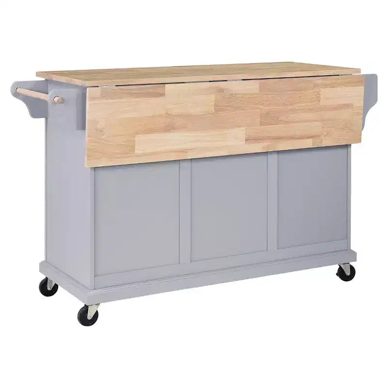 Îlot de Cuisine Roulant, Îlot de Cuisine Mobile avec 2 Grands Tiroirs, Porte-Serviettes et Porte-Épices, 2 Compartiments de Rangement Spacieux avec Réglable