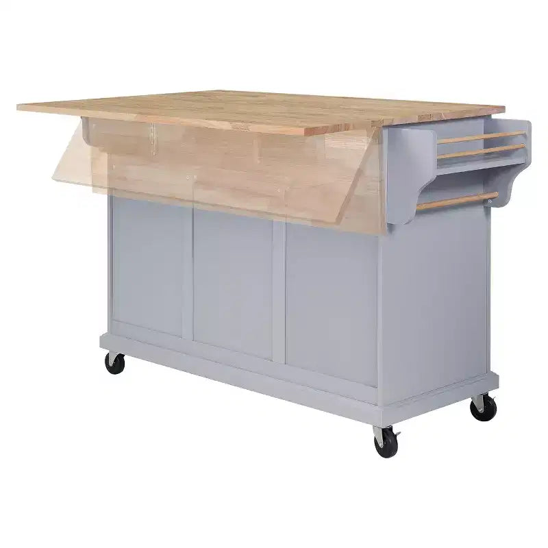 Îlot de Cuisine Roulant, Îlot de Cuisine Mobile avec 2 Grands Tiroirs, Porte-Serviettes et Porte-Épices, 2 Compartiments de Rangement Spacieux avec Réglable