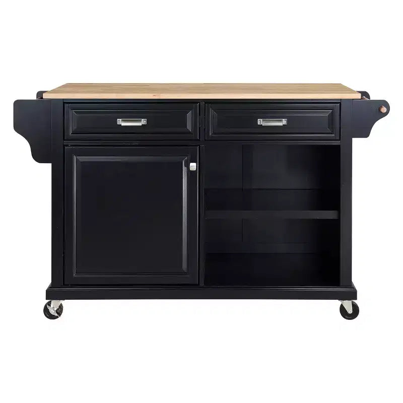 Îlot de Cuisine Roulant, Îlot de Cuisine Mobile avec 2 Grands Tiroirs, Porte-Serviettes et Porte-Épices, 2 Compartiments de Rangement Spacieux avec Réglable