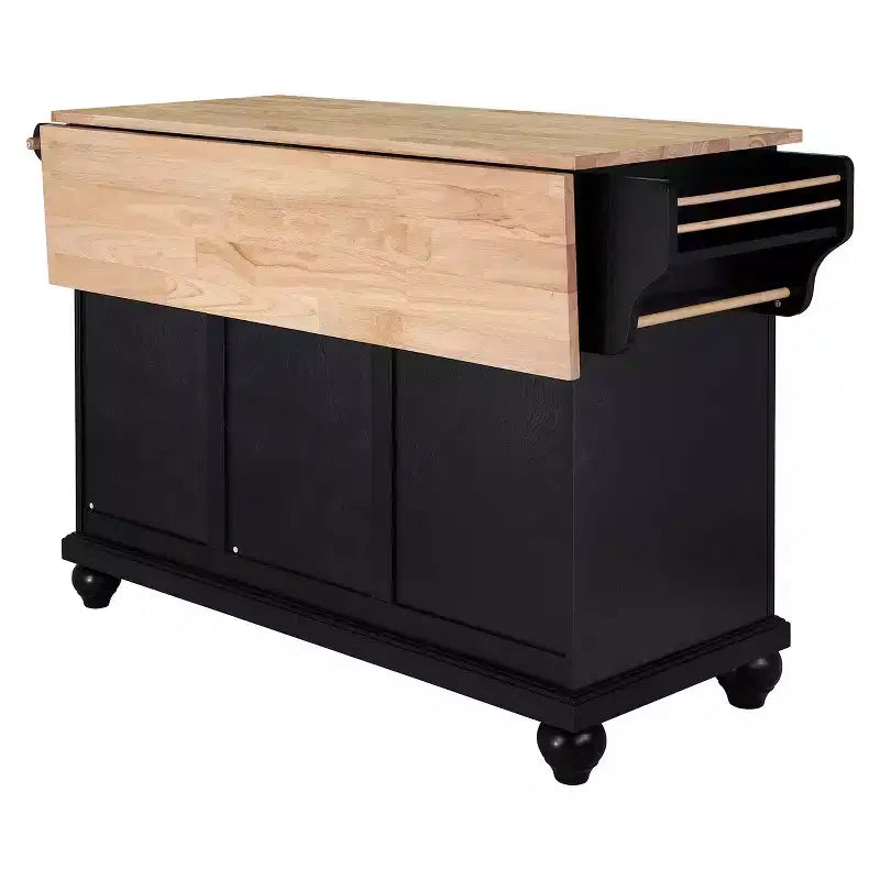 Îlot de Cuisine Roulant, Îlot de Cuisine Mobile avec 2 Grands Tiroirs, Porte-Serviettes et Porte-Épices, 2 Compartiments de Rangement Spacieux avec Réglable
