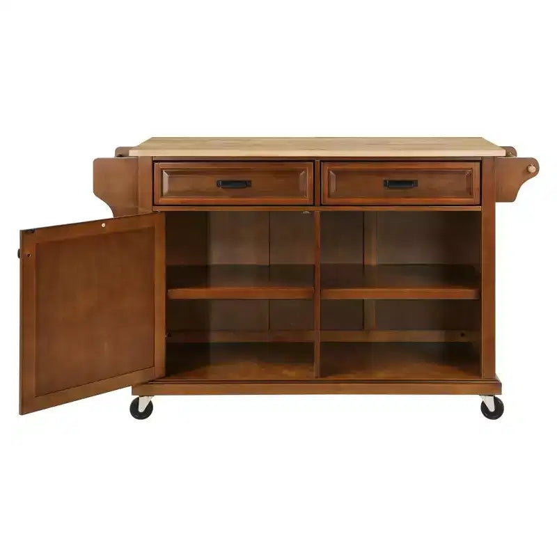 Îlot de Cuisine Roulant, Îlot de Cuisine Mobile avec 2 Grands Tiroirs, Porte-Serviettes et Porte-Épices, 2 Compartiments de Rangement Spacieux avec Réglable