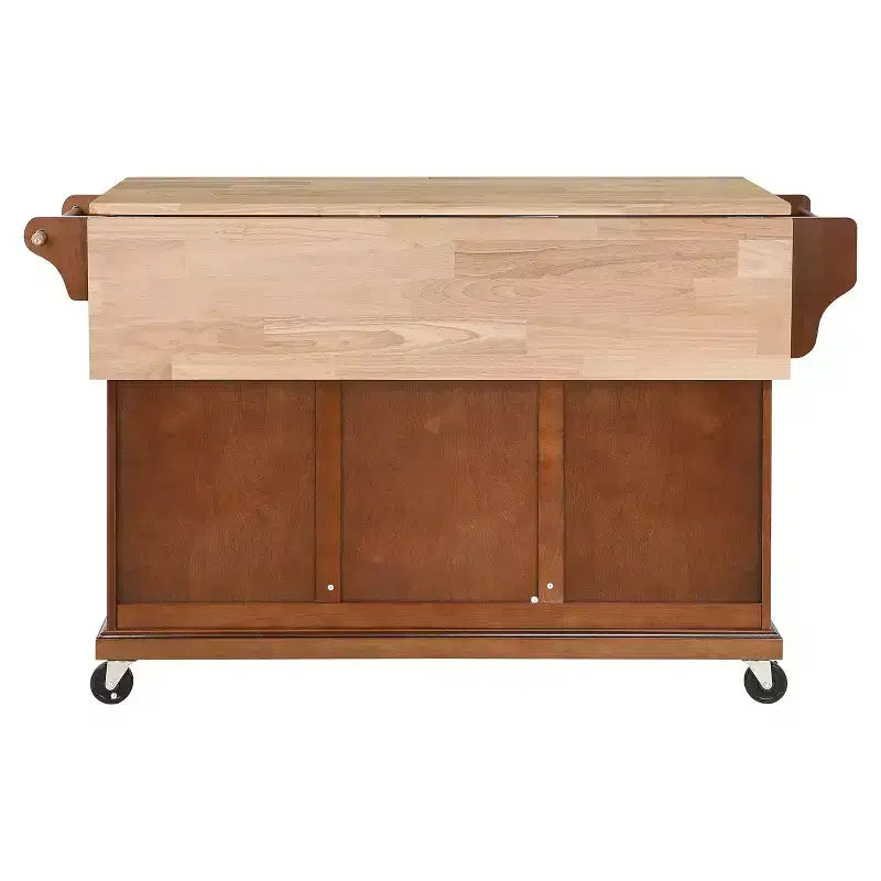 Îlot de Cuisine Roulant, Îlot de Cuisine Mobile avec 2 Grands Tiroirs, Porte-Serviettes et Porte-Épices, 2 Compartiments de Rangement Spacieux avec Réglable