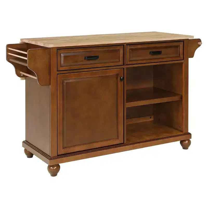 Îlot de Cuisine Roulant, Îlot de Cuisine Mobile avec 2 Grands Tiroirs, Porte-Serviettes et Porte-Épices, 2 Compartiments de Rangement Spacieux avec Réglable