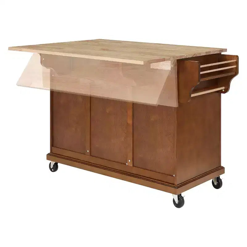 Îlot de Cuisine Roulant, Îlot de Cuisine Mobile avec 2 Grands Tiroirs, Porte-Serviettes et Porte-Épices, 2 Compartiments de Rangement Spacieux avec Réglable