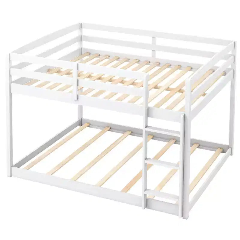 Lit superposé double sur double avec barrières de sécurité pleine longueur et échelle intégrée Gris/Blanc