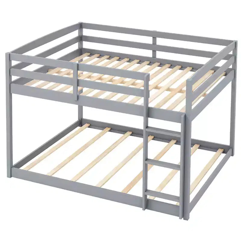 Full Over Full Bunk Bed with Full-length Guardrails & Integrated Ladder Gray/White