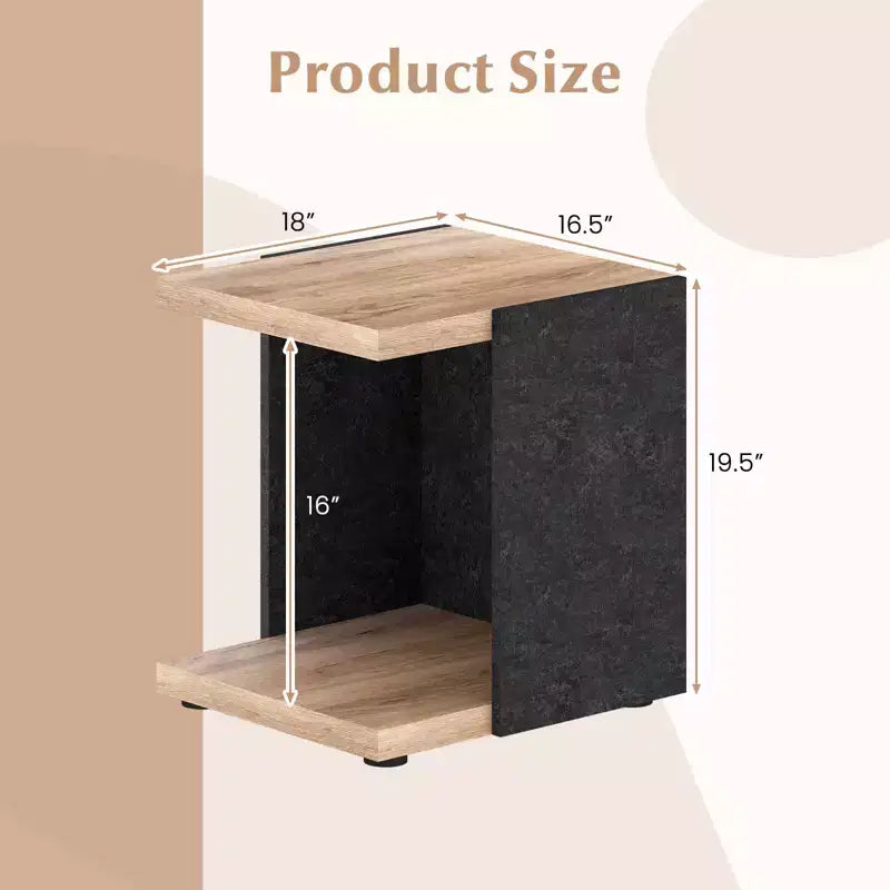 2-Tier Sofa Side Table set of 1/2 with Open Storage Shelf Compact Nightstand for Living Room