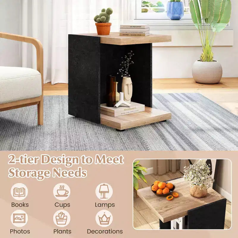 2-Tier Sofa Side Table set of 1/2 with Open Storage Shelf Compact Nightstand for Living Room
