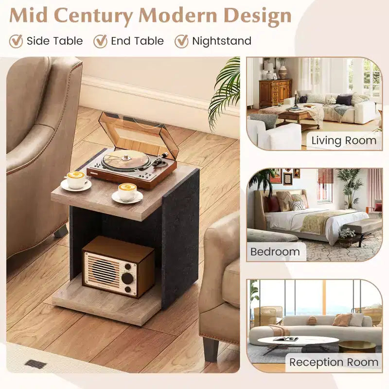 2-Tier Sofa Side Table set of 1/2 with Open Storage Shelf Compact Nightstand for Living Room