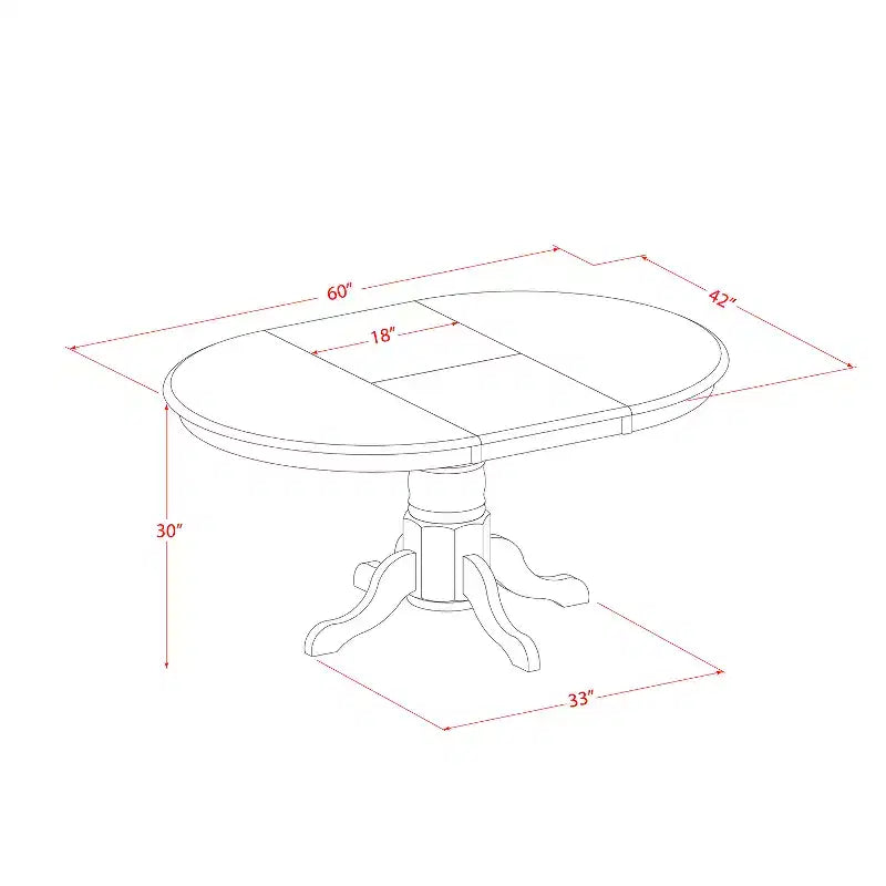 Table de salle à manger ovale à pied central 42x60 avec allonge papillon de 18
