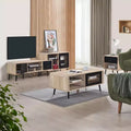 Kings Brand Furniture Nathan 3-Piece Living Room Set with TV Stand, Coffee Table & End Table, Modern Storage & Organization, Oak/Black Finish