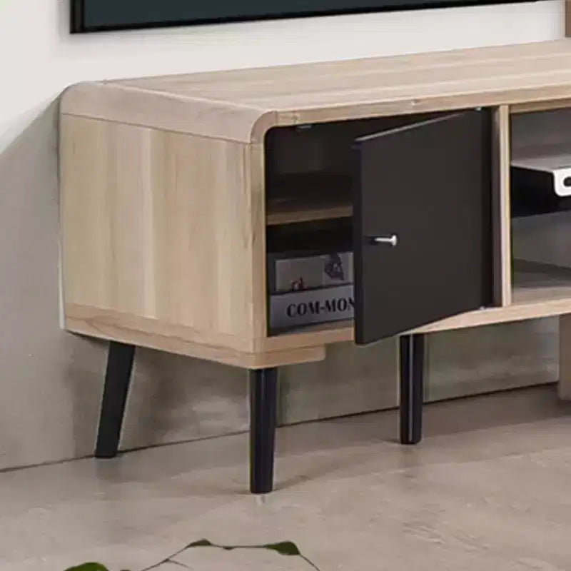 Kings Brand Furniture Ensemble de salon 3 pièces Nathan avec meuble TV, table basse et table d'appoint, rangement et organisation modernes, finition chêne/noir
