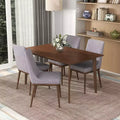 5-Piece Mid-Century Solid Wood Dining Set  Walnut Brown Stain, Beveled Edge Table & 4 Chairs, Seats 4