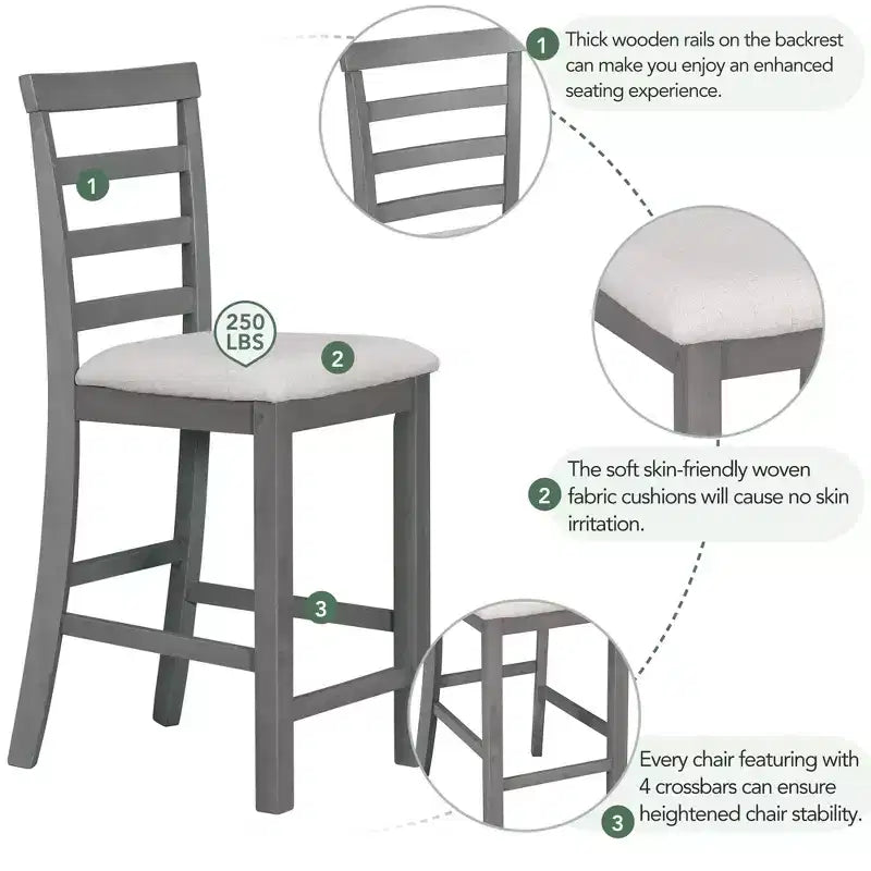 Ensemble de salle à manger GDFStudio Harry 5 pièces hauteur comptoir avec table en bois d'hévéa et chaises rembourrées