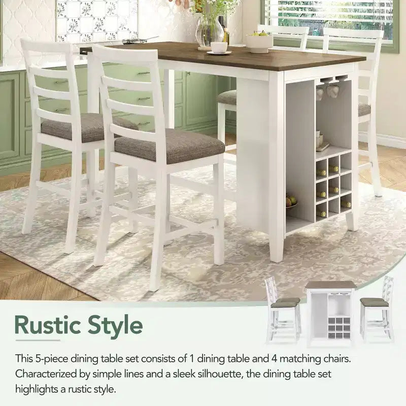 Ensemble de salle à manger GDFStudio Harry 5 pièces hauteur comptoir avec table en bois d'hévéa et chaises rembourrées